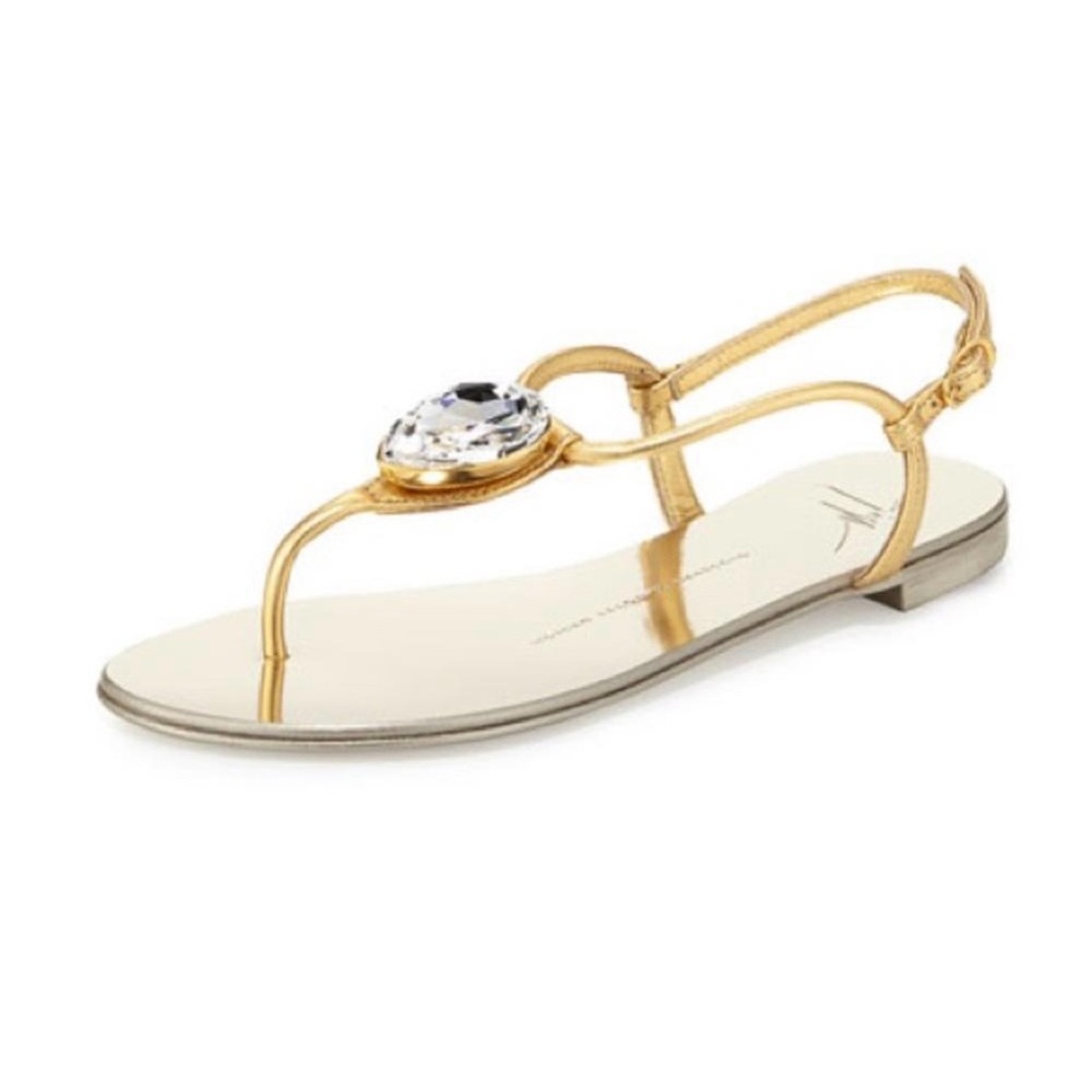 Giuseppe Zanotti Gold Sandals with Crystal Embellishment